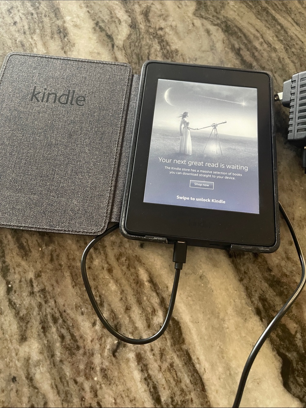 Amazon Kindle E-Reader with Gray Fabric Cover - Kindle